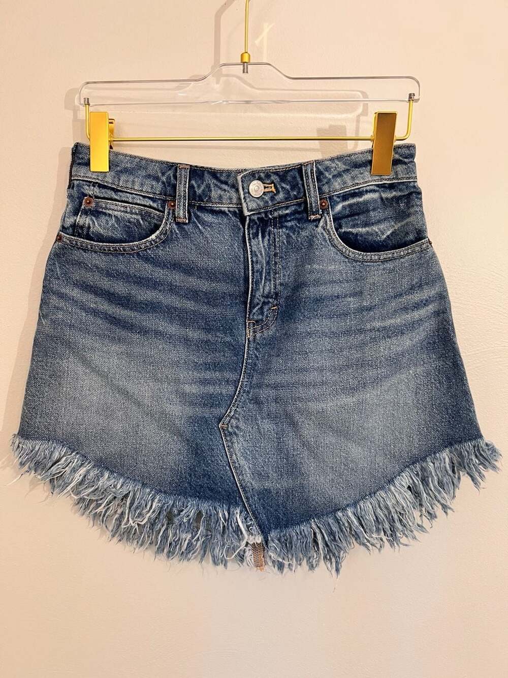 We The Free Bailey Asymmetrical Frayed Hem Denim Mini Skirt